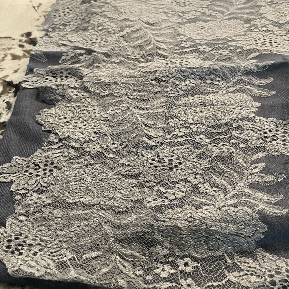 Lace Overlay Wrap Scarf in Light Gray